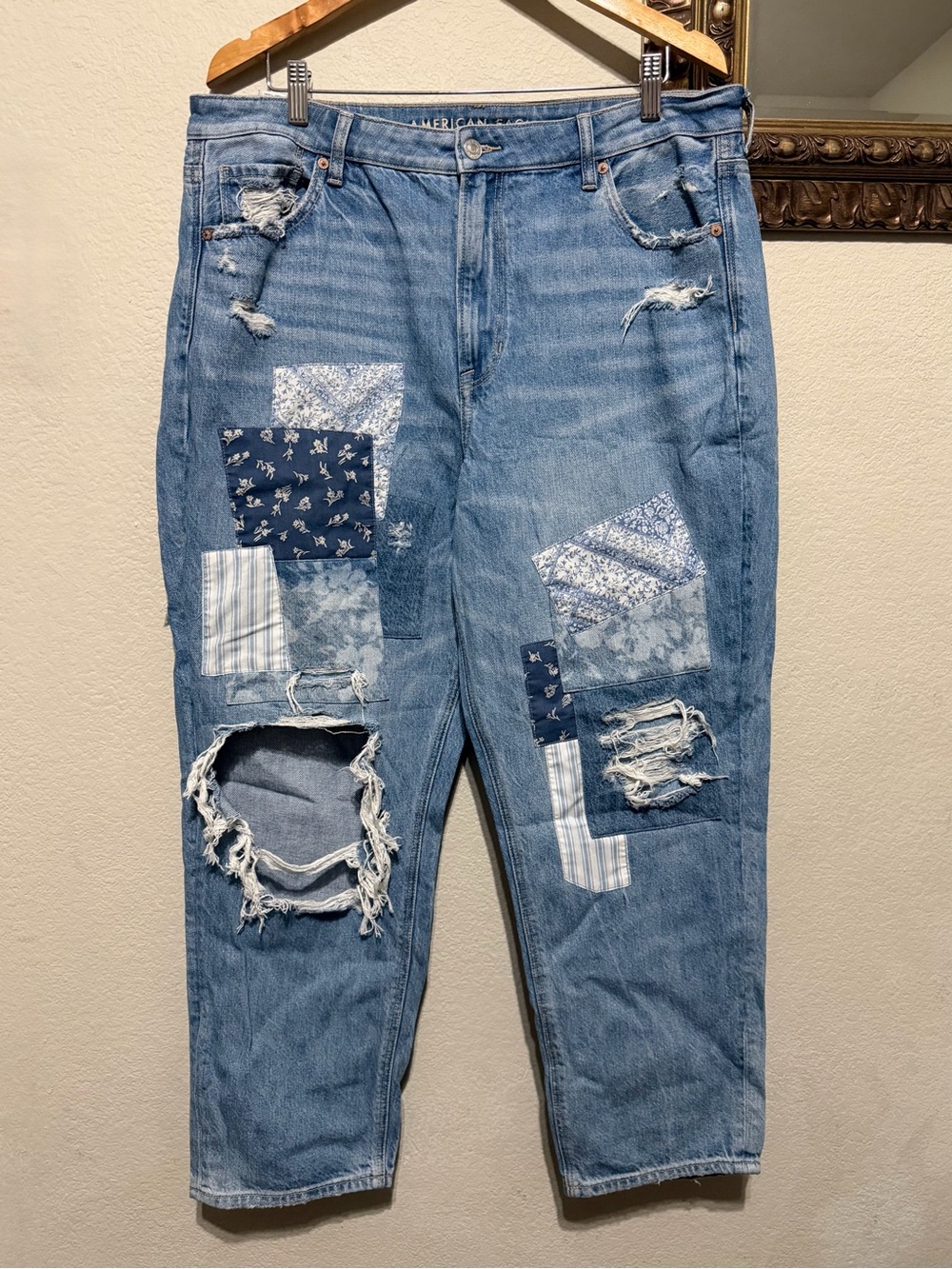 American Eagle Outfitters Light Blue Denim Jeans with Patchwork